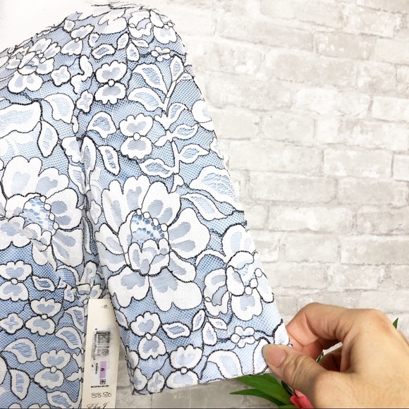 NWT Eliza J | Light Blue Floral Lace Sheath Dress with Low V Back Size 6 - Picture 9 of 12